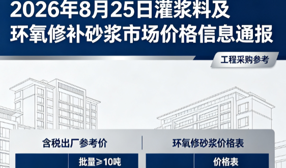 五通桥2026年8月25日灌浆料及环氧修补砂浆市场价格信息通报